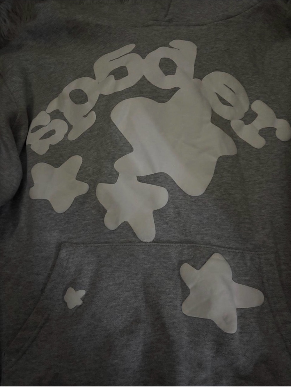 Gray Hoodie with White Star & Ghost Graphic